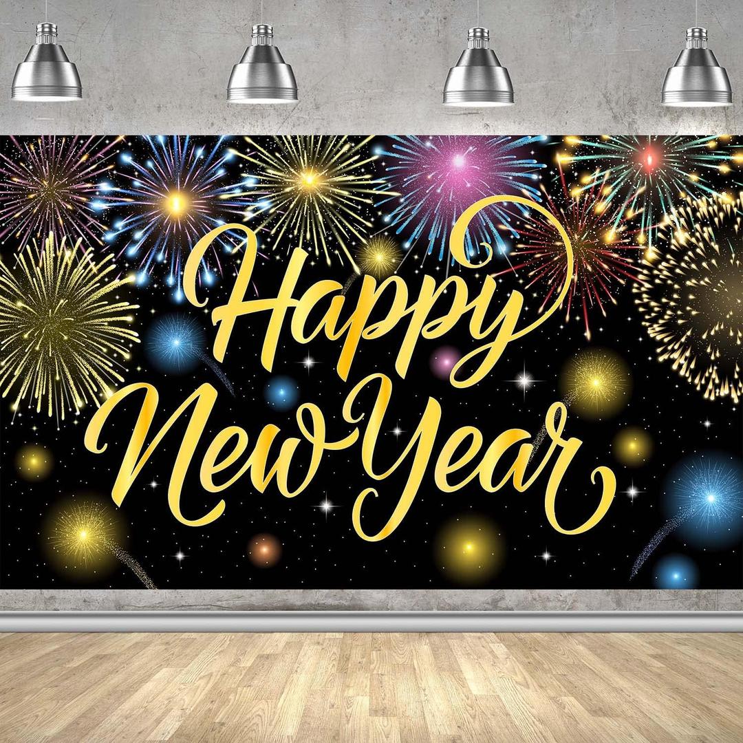 Happy New Year Banner Colorful Firework New Years Backdrop for 2026 Party Decorations Happy New Year Decorations NYE Banner for New Years Party Supplies