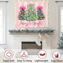 WHCHJ Coquette Christmas Tree Tapestry Backdrop, Merry and Bright Christmas Tapestry Wall Hanging, Preppy Girly Pink Striped Xmas Tapestries Wall Blanket Decor for Party Home Room Dorm, 50x60 Inch