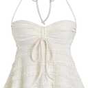 SKAYS Women's Going Out Halter Top Peplum Ruched Y2K Drawstring Sleeveless Flared Hem Cute Casual Top Summer Wear S