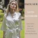 Ekouaer Women's Satin Robes Silk Kimono Bath Robe Short Ruffled Hem Bride Bridesmaid Sleepwear with Pockets (M)