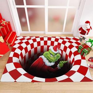 3D Illusion Doormat, Funny Entryway Rug for Christmas Decoration Indoor Outdoor Halloween Welcome Bathroom Kitchen Floor mat (Red 20" × 31.5")