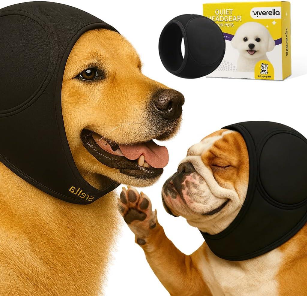 Dog Ear wrap Calming Hoodie Ear Wraps, Comfortable Quiet Ears Cover Muffs Plug Waterproof & Adjustable Dog Head Wrap Bonnet for Noise Protection Firework Grooming Bathing Anxiety Thunderstorms, Large