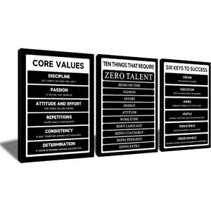 3 Panel Motivational Wall Decor Posters Inspirational Wall Art Six Keys To Success Printed on Canvas Inspiring Themes Painting Artwork for Modern Office Workplace Stretched and Framed [60''W x 28''H], 60x28inch