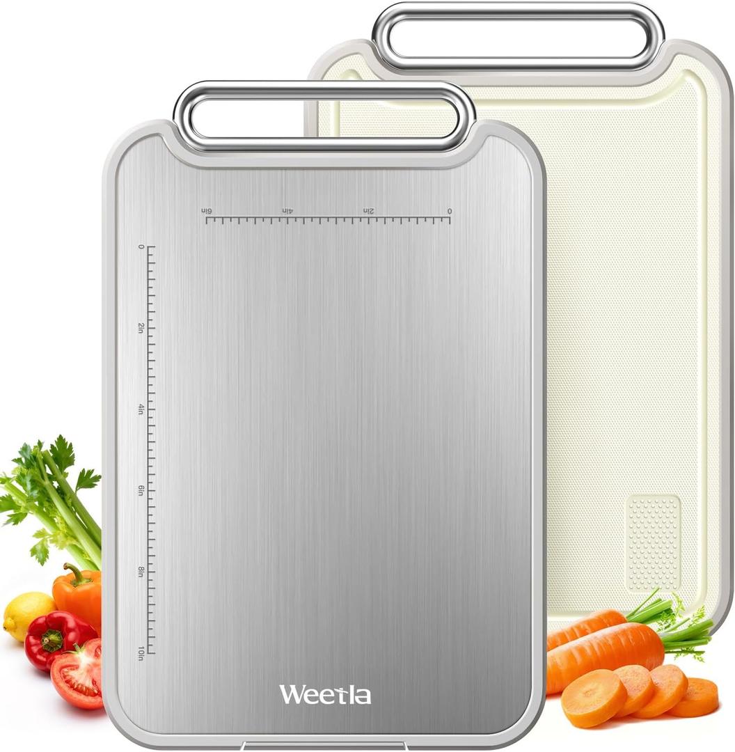 Titanium Cutting Board for Kitchen, Double Sided Cutting Board, Food Grade 2 in 1 Pure Titanium and Wheat Straw PP Chopping Boards Raw and Cooked Separation, Non-Slip 5s Quick Clean Large Size 1611