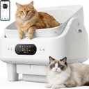 Self Cleaning Cat Litter Box, Smart Automatic Litter Box Anti-Pinch, 10 Safety Sensors, 6“ LED, Large Litter Boxs for Multiple Cats, 5G & 2.4G WiFi, 10-Roll Trash Bag, Cat Stair, Litter Map, White