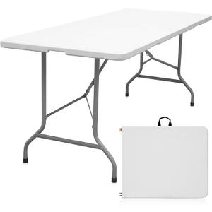 Folding Table 6ft Portable Heavy Duty Plastic Fold-in-Half Utility Foldable Table Plastic Dining Indoor Outdoor for Camping, Picnic and Party, White