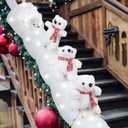 Polar Bear Christmas Staircase Decoration Set Banister Christmas Decoration with 4 Skiing Polar Bears 1 Artificial Snow 1 LED Lamp Belt for Home Xmas Interior Stairs Staircase Decoration