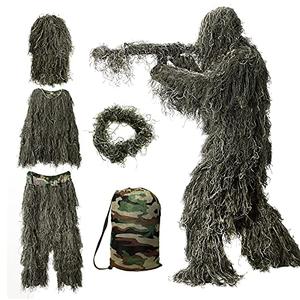 Ghillie Suit for Men, 5 in 1 Ghillie Suit Superior Camo Hunting Clothes for Kids/Youth Hunters, Military, Sniper Airsoft and Paintball. Size M