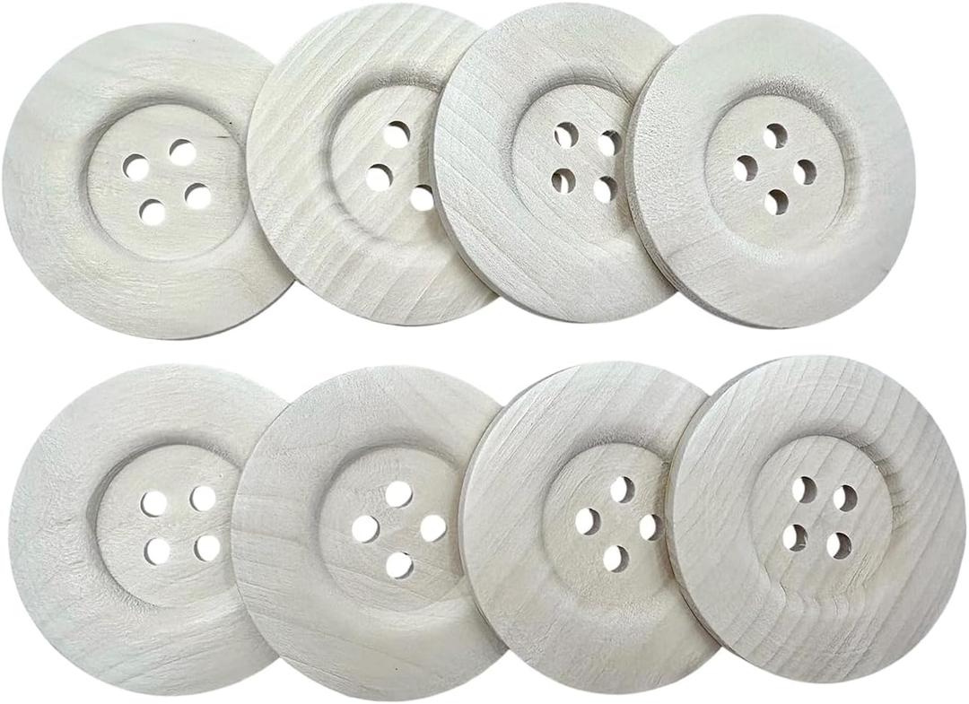 20 Pack Wooden Sewing Buttons, 2.36 Inch Round, 4 Holes, 60mm Large Size for Crafts, DIY Clothing, Bag Decoration, (Natural Wood)