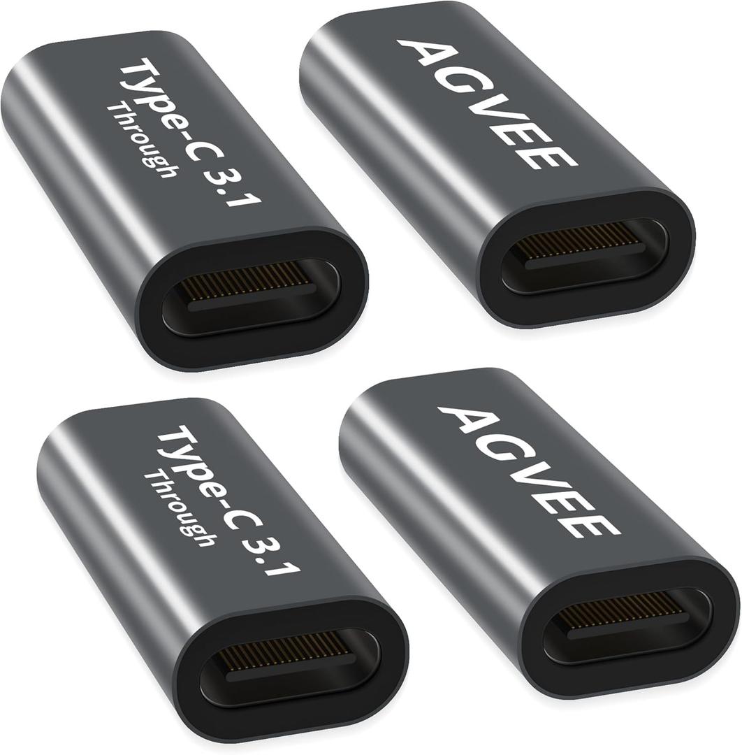 AGVEE 4 Pack USB-C Female to Female Bidirectional Adapter, PD 100W USB 3.2 Gen 2, Type-C USBC 10G Data Coupler Extender Extension Converter Connector, Gray