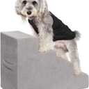 MEWANG Dog Stairs for Small Dogs, Medium Dogs & Old Cats 4-Step Pet Ramp with High-Density Foam for Bed and Couch, Non-Slip Bottom, Washable Cover, Grey (23.9" L x 14.9" W x 18.2" H)