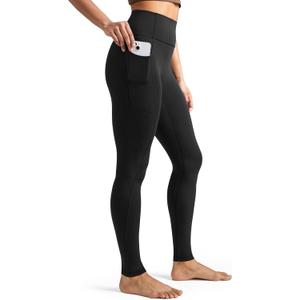 Colorfulkoala Dreamlux No Front Seam Full-Length Leggings with Pockets for Women 28" Inseam, Seamless High Waisted Buttery Soft Yoga Pants (XS, Black)