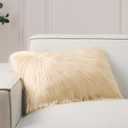 Phantoscope Faux Fur Pillow Cover Decorative Fluffy Throw Pillow Mongolian Luxury Fuzzy Pillow Case Cushion Cover for Bedroom and Couch, Light Beige 12 x 20 Inches (20" x 12" (Pack of 1))