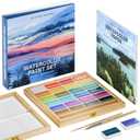 ARTISTRO x HANNAH M.P Professional Watercolor Paint Set Limited Edition with 24 colors in Bamboo Wooden Box (6ml XL Pans) - 2 Brushes, Watercolor Paper, Mixing Tray - Watercolor Set for Professionals Made by Professionals