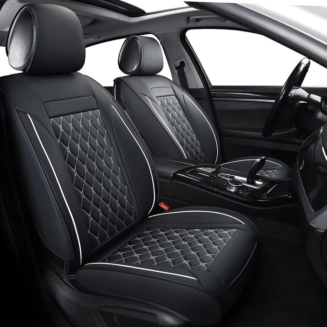 Car Seat Covers Full Set,Universal Fit for Most Cars,SUV,Sedans and Pick-up Trucks,Automotive Vehicle Faux Leather Cushion Covers for 5 Passenger Cars(Full Set,Black/White)