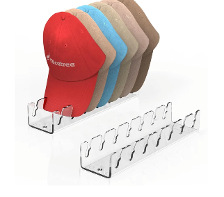 Nicetree Hat Organizer for Baseball Caps, 2 Pcs No Install Acrylic Hat Racks for 14 Baseball Caps Storage, Hat Stand for Caps Display and Organizer for Dresser, Bedroom, Closet, Office