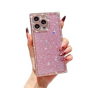 Owncase for iPhone 13 Pro Case Glitter, Crystal Diamonds Shiny Bling Sparkly Electroplated Edge Shockproof Soft TPU Bumper Phone Case for Women Girls, Pink