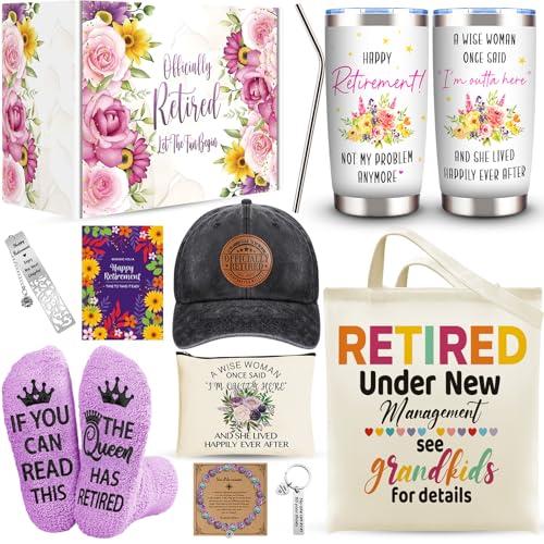 Retirement Gifts for Women 2025, Best Cool Retirement Gifts with 20 Oz Tumbler Baseball Cap Socks Tote Bag Makeup Bag Bracelet Bookmark Keychain for Coworker Teacher Nurse Boss Mom Grandma Retirees