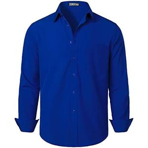 ZEROYAA Men's Regular Fit Dress Shirt Solid Wrinkle-Free Long Sleeve Casual Business Button Up Shirts with Pocket Medium