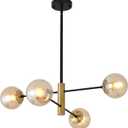 4-Lights Glass Globe Sputnik Chandelier, Amber Shade Dining Room Lighting Fixture, Mid Century Chandelier, Classic Retro Ceiling Light Fixture for Study, Kitchen, Bedroom, Hallway, Farmhouse
