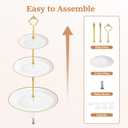 Lzerking 13pcs Dessert Table Display Set, 6 3-Tiered Cupcake Stands (3round & 3square) with 4 Trays & 3 Tongs, White Gold Plastic for Wedding, Tea Party, Baby Shower Decor, Birthday Party Decoration