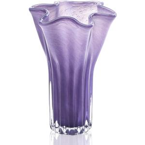 8'' Blown Glass Flower Vase for Home Wedding Modern Centerpieces Decorative (Purple)