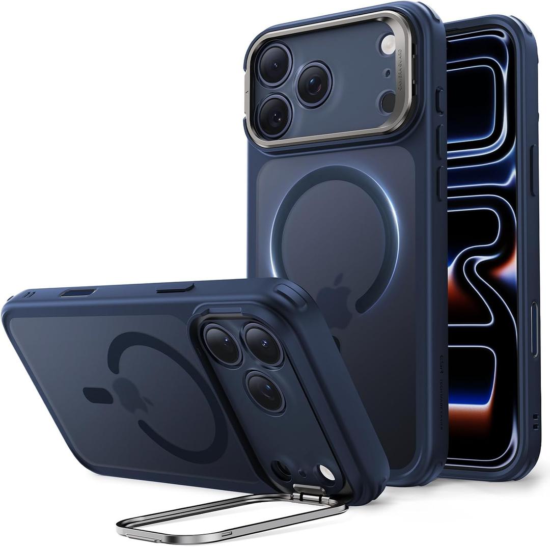 ESR for iPhone 17 Pro Max Case with Stash Stand, Compatible with MagSafe, Military-Grade Drop Protection Magnetic Phone Case, Scratch-Resistant Back Cover,Frosted Blue