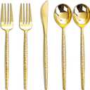 Rubtlamp 180 Pcs Gold Plastic Silverware - Disposable Plastic Utensils - Hammered Plastic Forks And Spoons - Gold Plastic Cutlery Set Include 60 Forks, 60 Knives And 60 Spoons for Party