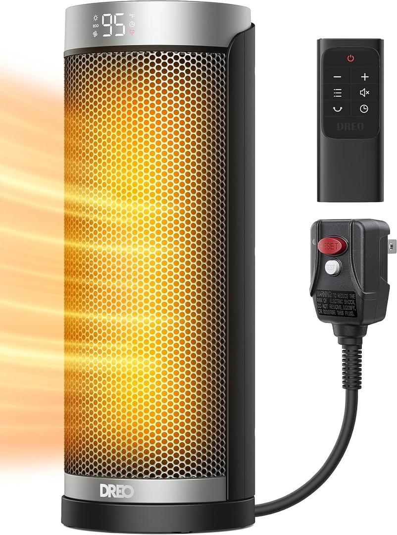 Dreo Space Heater for Bathroom and Indoor, 70Oscillating, 5 Modes, Remote for Home Bedroom, 12H Timer, with ALCI Safety Plug (Silver)