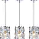 Modern Crystal Pendant Light Fixture 3-Pack Chrome Finish Hanging Lighting Crystal Chandelier for Kitchen Island
