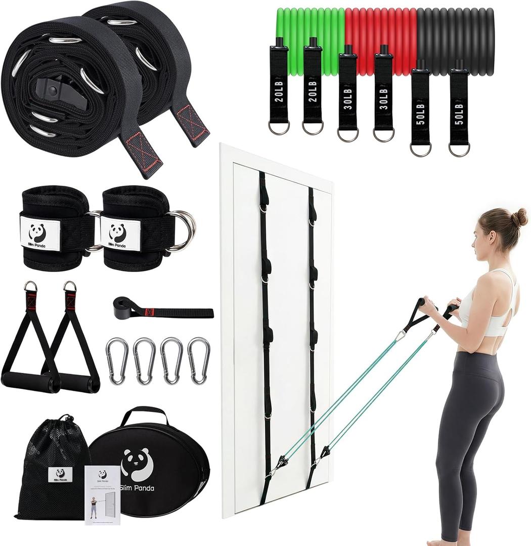 Slim Panda Door Anchor Strap for Resistance Bands, Door Exercise Equipment with Secure Buckle & No Drill Setup, Multi Point Anchor Gym Attachment, Portable Door Resistance Bands for Home Gym Workouts