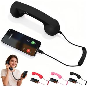 Retro Phone Handset,2026 New Retro Style Type-C Phone Handset,Type-C Retro Telephone Wired Handsets Style Landline Handle Receiver for Cell Mobile Video Conferences,Calls,Meetings (Black)