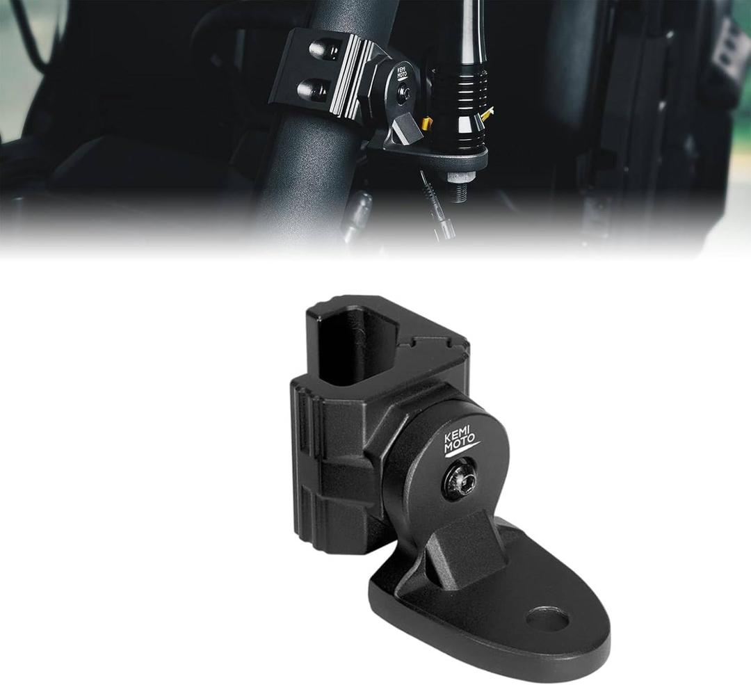 KEMIMOTO 1-Pack UTV Whip Light Mount Flag Pole Mount Light Bar Bracket CB Antenna, Compatible with Polaris Ranger General Can-Am Defender Commander Maverick Sport Trail Pro-Fit Cage, Black
