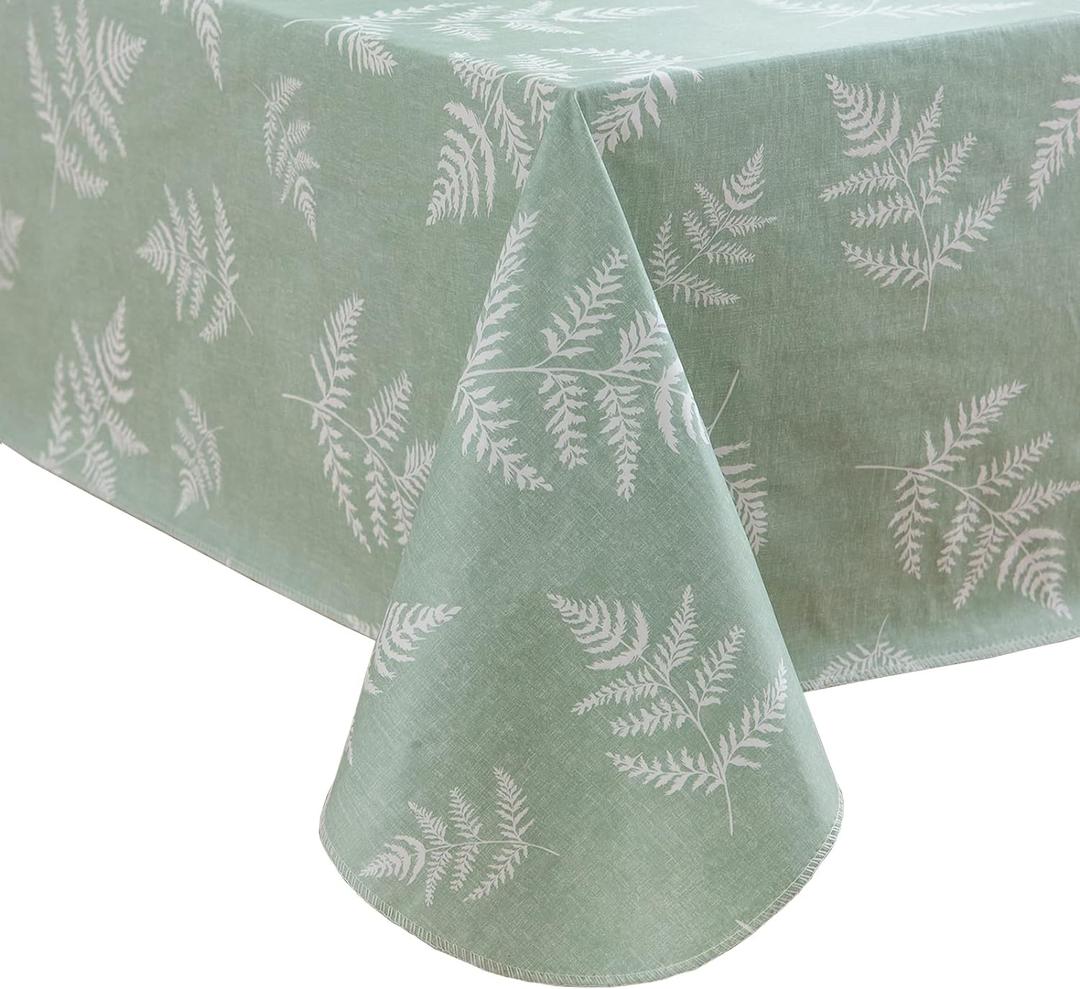 LIBERECOO 60" Square Vinyl Tablecloth with Flannel Backing, Stain-Resistant Tablecloths Waterproof Oil-Proof Wipeable Table Cover for Indoor/Outdoor Picnic, BBQ (Mint Leaves)