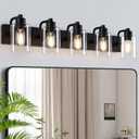 Dpyrrhic Matte Black Bathroom Light Fixtures, 5-Light Bathroom Lights Over Mirror with Clear Glass Shade,Wall Sconces for Bathroom, Bedroom, Hallway