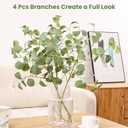 Artificial Plants Faux Greenery Branches,Eucalyptus Leaves Long Stems, Fake Silk Dollar Leaf Spray for Vase Filler Wedding Office Home Dcor (4Pcs Green)