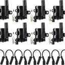 Round Ignition Coil Pack + Iridium Spark Plugs + Wire for Buick Rainier Cadillac Escalade Chevy Avalanche 1500 Express & Silverado 1500 2500 3500 SSR Suburban Tahoe GMC Savana 2500 3500 Hummer H2