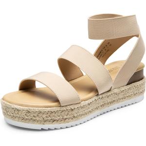 DREAM PAIRS Strappy Espadrille Platform Wedge Sandals for Women Dressy Summer, Comfortable Open Toe Sandals with Cushioned Insole and Ankle Strap Buckle,Size 8,Nude,SDPW2401W