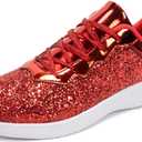 Lxuan Women's Glitter Sneakers Shoes Lightweight Tennis Shoes Metallic Sequin Walking Shoes, Size 8.5