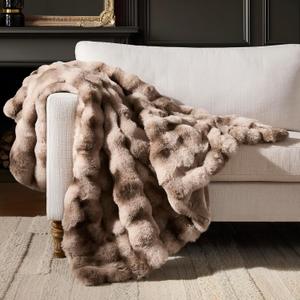 WDCOZY Luxury Bubble Throw Blanket, Faux Rabbit Fur Mink Plush Throw for Couch, Sofa and Bed, Soft Fluffy Fuzzy Furry Cozy Blanket, Thick and Warm for Women, 50x60 inches, Tie-Dye Grey, 950 GSM