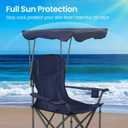 HIGH POINT SPORTS Camping Chairs with Shade, Foldable Canopy Chair, Folding Camping Shade Chair for Outdoor, Camping, Patio, Support 350 LBS, Navy