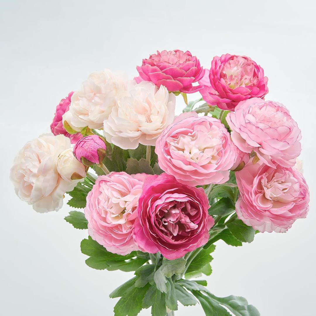 Artificial Peony Flowers Ranunculus Fake Flowers 6pcs Summer Flowers Peonies Bouquet for Home Decoration Silk Flowers Peony Arrangements (Pink)