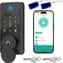 Keyless Entry Door Lock, Fingerprint Door Lock, Smart Door Lock with Keypad, Auto & One Touch Lock | Smart Locks for Front Door | Easy Installation | Exact Fingerprint | App Control | 12-Month Battery (Glossy Black)