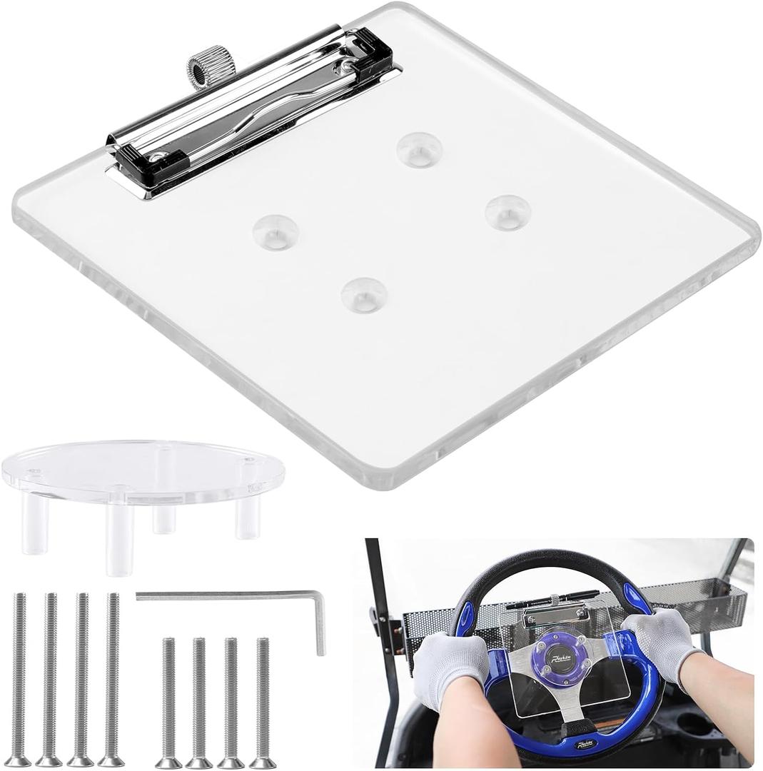 Roykaw Golf Cart Steering Wheel Scorecard Holder with Pencil Holder Compatible with EZGO Club Car Yamaha - Upgrade Adjustable Pencil Holder & Sturdy Clip