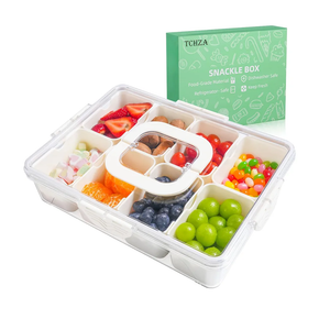 Snackle Box Container, Dishwasher Safety - Divided Serving Tray with Lid and Handle, Charcuterie Board for Portable Snack Platters - Clear Organizer for Fruits Snacks,Perfect for Road Travel