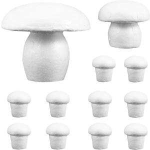 Ipetboom 12Pieces Unfinished Mushroom Blank Foam Mushroom, Unpainted Mushroom Figurine, White Easter Foam Polystyrene Shapes Painting for DIY Arts Crafts