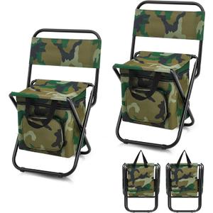 Jerify 2 Pcs Fishing Chair with Cooler Bag Multi-Function Foldable Compact Fishing Stool Hunting Chair Portable Backrest Stool with Folding Backpack for Finishing Camping Hunting Travel(Camo Color), 1.15 x 0.92 x 1.9 feet