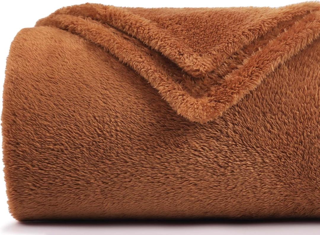 Plush Fleece Throw Blanket for Couch and Bed, Fluffy Fuzzy Cozy Soft Blankets All Season Use (50x60 Inches,Burnt Orange)
