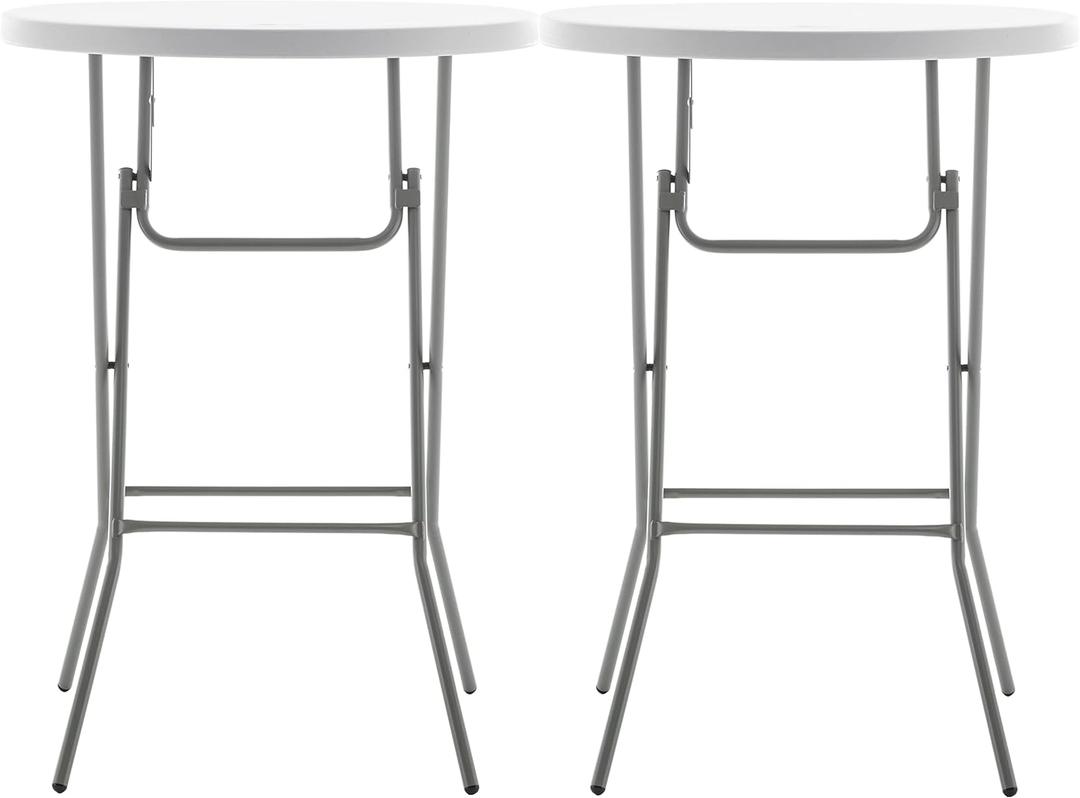 BTExpert 32" Round 43" Bar Height White Granite Plastic Folding Table Portable Commercial Table Banquet Card Coffee Dining Cocktail Table for Wedding Party Event Home Kitchen Outdoor Set of 2