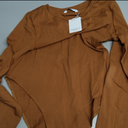 MANGOPOP Women's Round Collar Clothing Short Sleeve Long Sleeve Tops T Shirt Bodysuit(Longsleeve Camel,S )